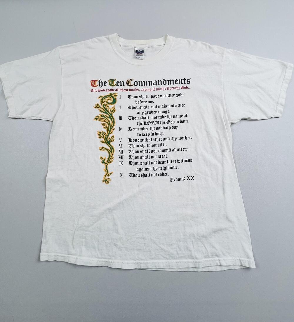 Gildan Shirt Mens XL White Ten Commandments Bible Graphic Tee Christian